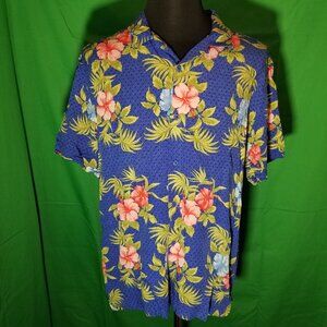 Cubavera Men's Size Large Blue Hawaiian Button Up Short Sleeve Island Tropical
